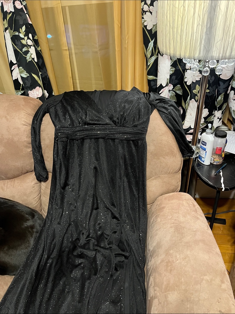 Ever Pretty Black Long Sleeve Sparkle Evening Gown